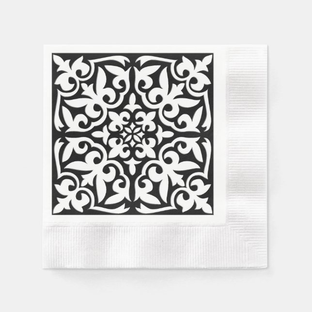 Serviette En Papier Carrelage marocain - noir avec arrière - plan blan (Devant)