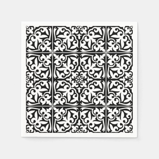 Serviette En Papier Carrelage marocain - noir avec arrière - plan blan (Devant)