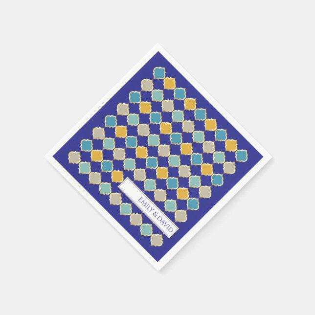 Serviette En Papier Carrelage marocain Royal Blue Golden Mariage (Coin)