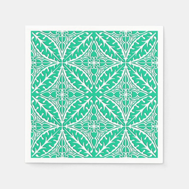 Serviette En Papier Carrelage marocain - turquoise et blanc (Devant)