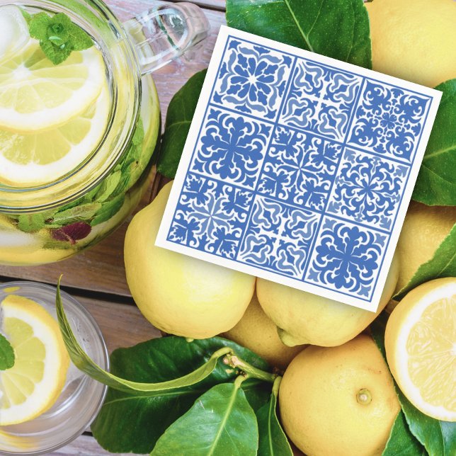 Serviette En Papier Carrelage Méditerranéen Bleu Mariage ou Fête de Ma (Créateur téléchargé)