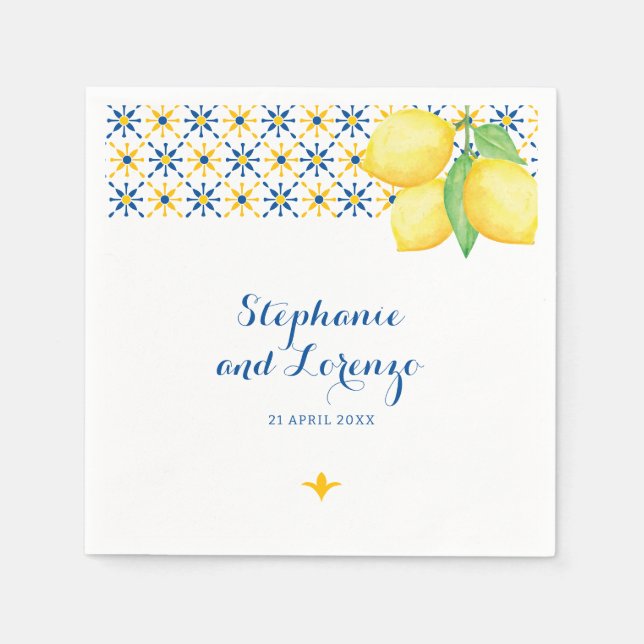 Serviette En Papier Carrelage méditerranéen Citrons (Devant)