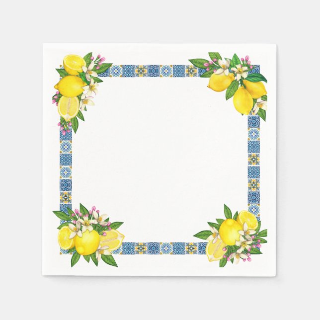 Serviette En Papier Carrelage méditerranéen clair Sicilien Citrus Lemo (Devant)