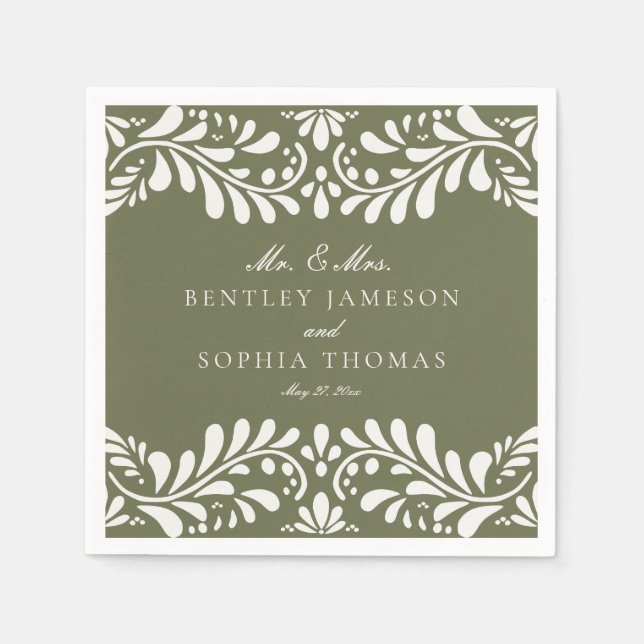 Serviette En Papier Carrelage Talavera Vert Style Mariage Fiesta (Devant)