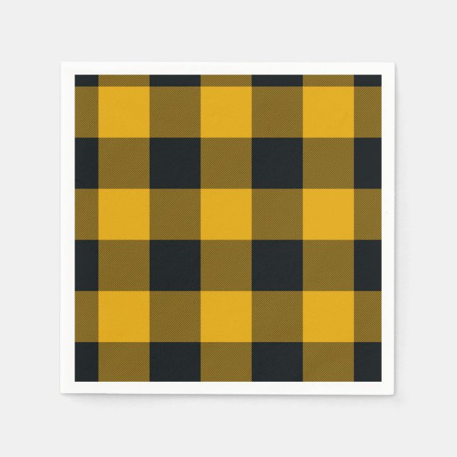 Serviette En Papier Carrés à carreaux jaunes et noirs Buffalo Plaid (Devant)