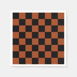 Serviette En Papier Carrés à carreaux noirs et orange à damier Plaid d