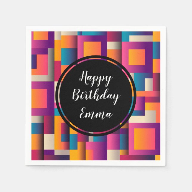 Serviette En Papier Carrés et formes Abstraits colorés (Devant)