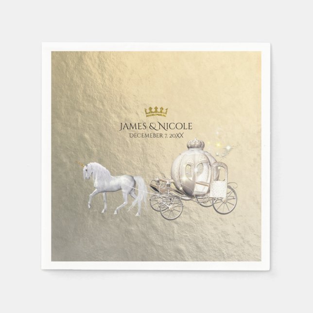 Serviette En Papier Carrosse et licorne de conte de fées de la princes (Devant)