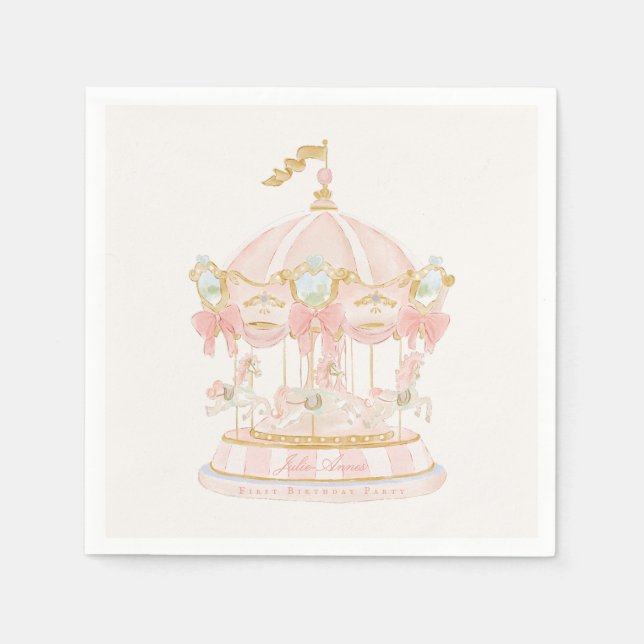 Serviette En Papier Carrousel de Filles Rose de Conte de Fées Première (Devant)