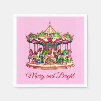 Serviette En Papier Carrousel de Noël dans les bandes de bonbons