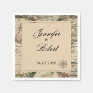 Serviette En Papier Carte Antique Vieux Monde Mariage Napkin