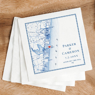 Serviette En Papier Carte Avon-by-the-sea NJ Elégant Mariage bleu mari