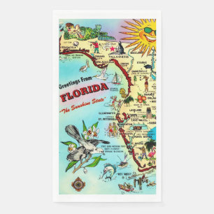 Serviette En Papier Carte colorée de Floride rétro