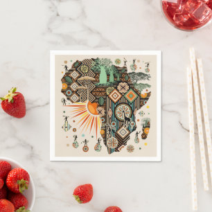 Serviette En Papier Carte d'Afrique Éléments Tribaux Décoratifs Motif