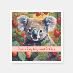 Serviette En Papier Carte d'anniversaire de nounours koala à la fraise