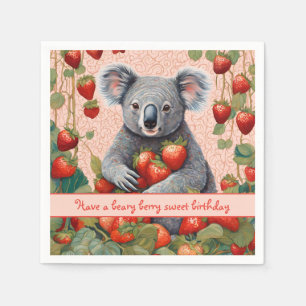 Serviette En Papier Carte d'anniversaire de nounours koala aux fraises