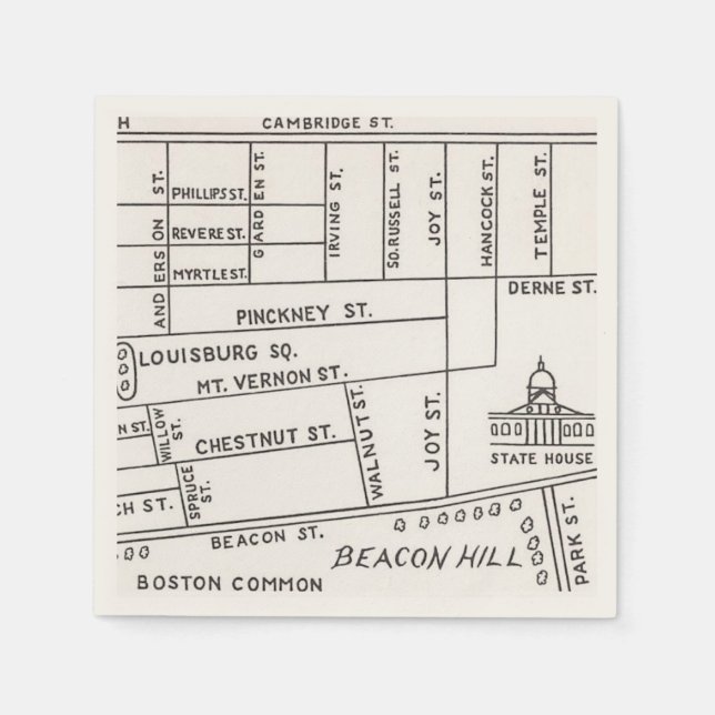 Serviette En Papier Carte de Beacon Hill à Boston (Devant)