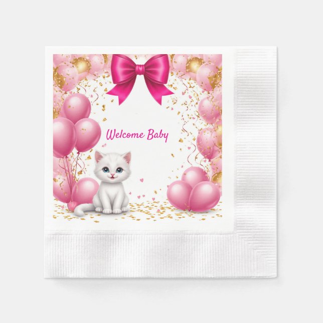 Serviette En Papier Carte de bienvenue Bébé Petit Chat 🐱 (Devant)