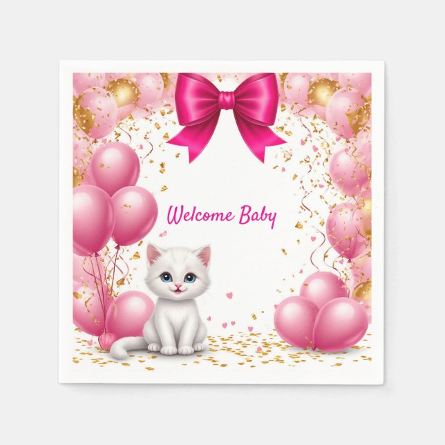 Serviette En Papier Carte de bienvenue Bébé Petit Chat 🐱 (Devant)