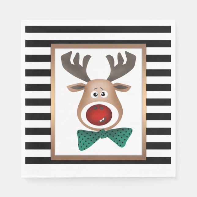 Serviette En Papier Carte de cerf de Noël rayé noir blanc célébrer (Devant)