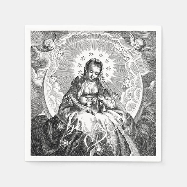 Serviette En Papier Carte de dessin Vierge Marie et Bébé Jésus (Devant)
