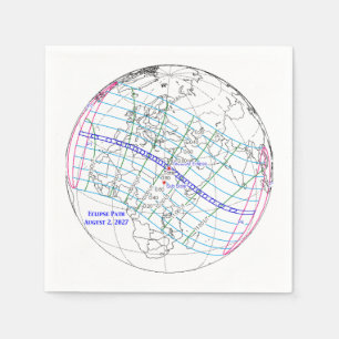 Serviette En Papier Carte de l'éclipse solaire totale de 2027
