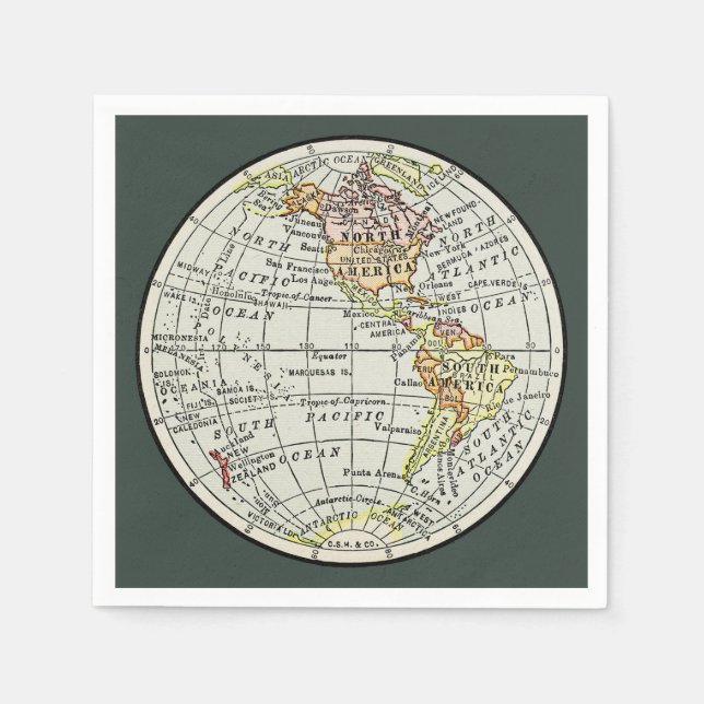 Serviette En Papier Carte de l'hémisphère occidental Globe Travel (Devant)