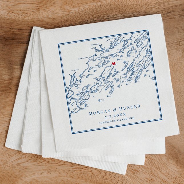 Serviette En Papier Carte de l'île Chebeague Maine Marine Mariage élég (These Chebeague Island Maine napkins are perfect for your Chebeague Island Inn destination wedding)