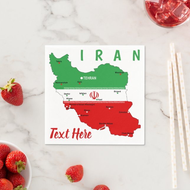 Serviette En Papier Carte de l'Iran avec drapeau et emblème (En situation)