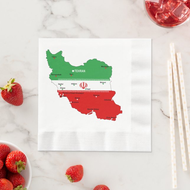 Serviette En Papier Carte de l'Iran avec drapeau et emblème (En situation)