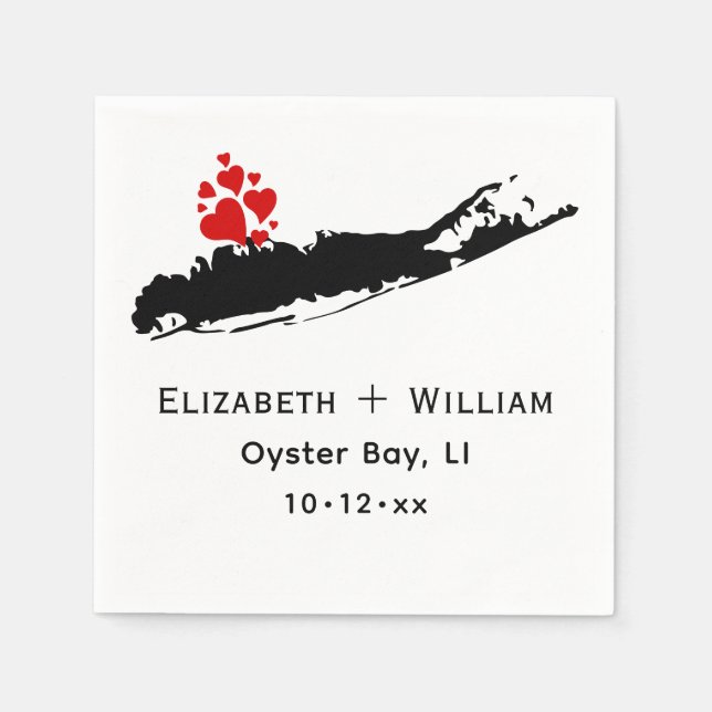 Serviette En Papier Carte de Long Island NY en silhouette DIY couleurs (Devant)
