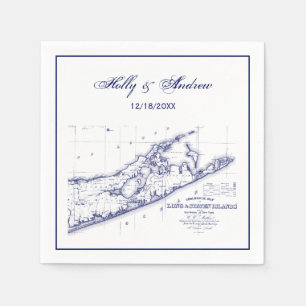 Serviette En Papier Carte de Long Island The Hamptons Bleu Marine Mari