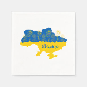 Serviette En Papier Carte de l'Ukraine avec tournesol et drapeau ukrai