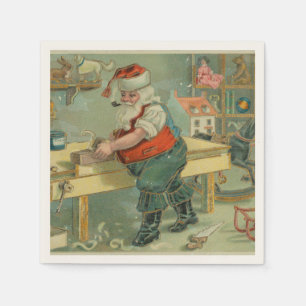 Serviette En Papier Carte de Noël vintage - Santa dans son atelier