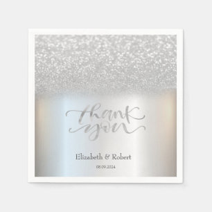 Serviette En Papier Carte de remerciement élégante avec bokeh argenté