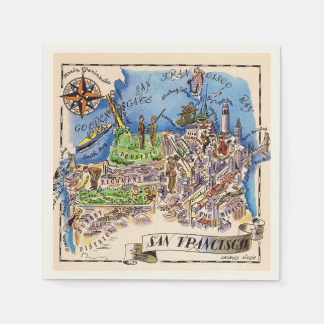 Serviette En Papier Carte de San Francisco Liozu (Devant)