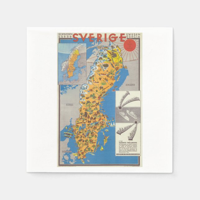 Serviette En Papier Carte de Suède (Devant)