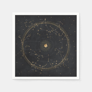 Serviette En Papier Carte des étoiles astronomiques noir or étoiles zo