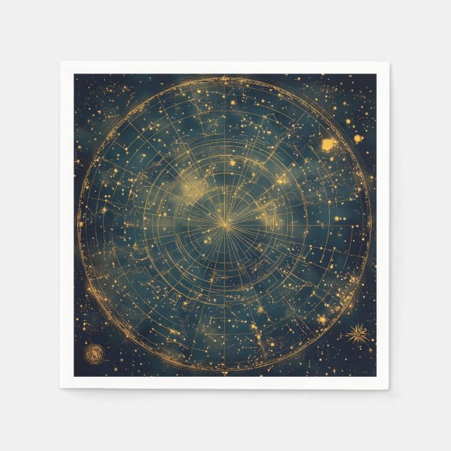 Serviette En Papier Carte des étoiles célestes d'or (4) (Devant)