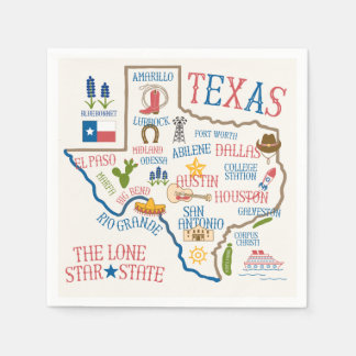 Serviette En Papier Carte des sites du Texas