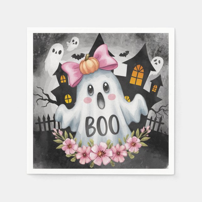 Serviette En Papier Carte d'Halloween avec un fantôme A kawaii (Devant)