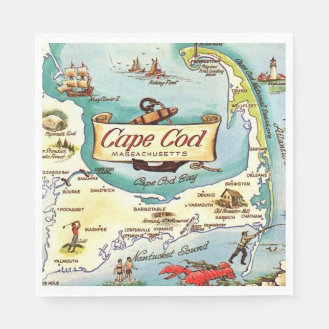Serviette En Papier Carte du Cap Cod MA  (Devant)