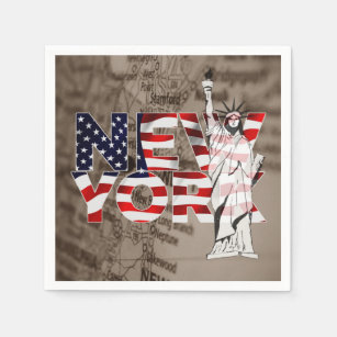 Serviette En Papier Carte du drapeau de New York Liberty Collage