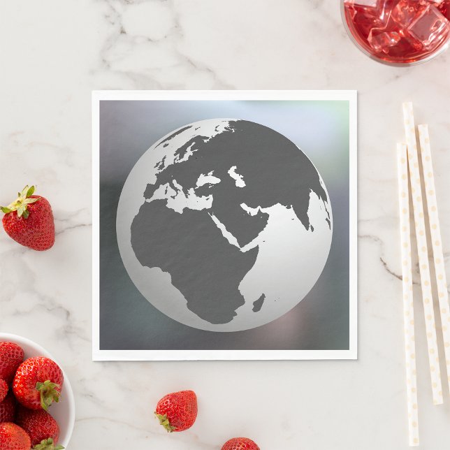 Serviette En Papier Carte du globe terrestre gris et blanc (Créateur téléchargé)