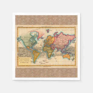 Serviette En Papier Carte du monde 1700s Antique Continents