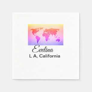 Serviette En Papier Carte du monde ajouter nom texte lieu pays ville t