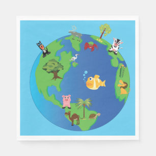 Serviette En Papier Carte du monde animal Mignonne illustration de la