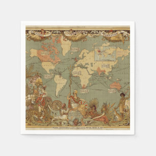 Serviette En Papier Carte du monde Antique 1886 Illustré