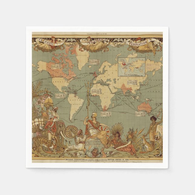 Serviette En Papier Carte du monde Antique 1886 Illustré (Devant)
