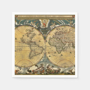 Serviette En Papier Carte du monde antique - Joan Blaeu - 1664 Serviet